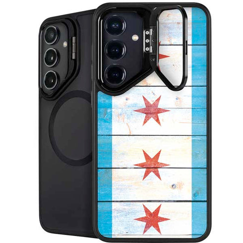 Chicago Flag Light Wood Galaxy S24 FE Kickstand Case